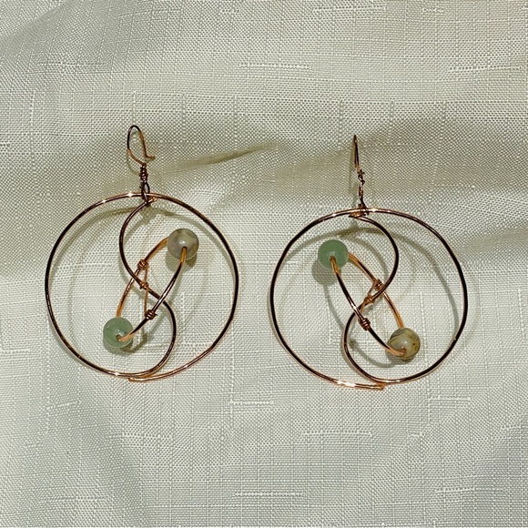 Handmade Yin Yang Copper & Gemstone Earrings – 4” Statement Drops - Picture 3 of 4